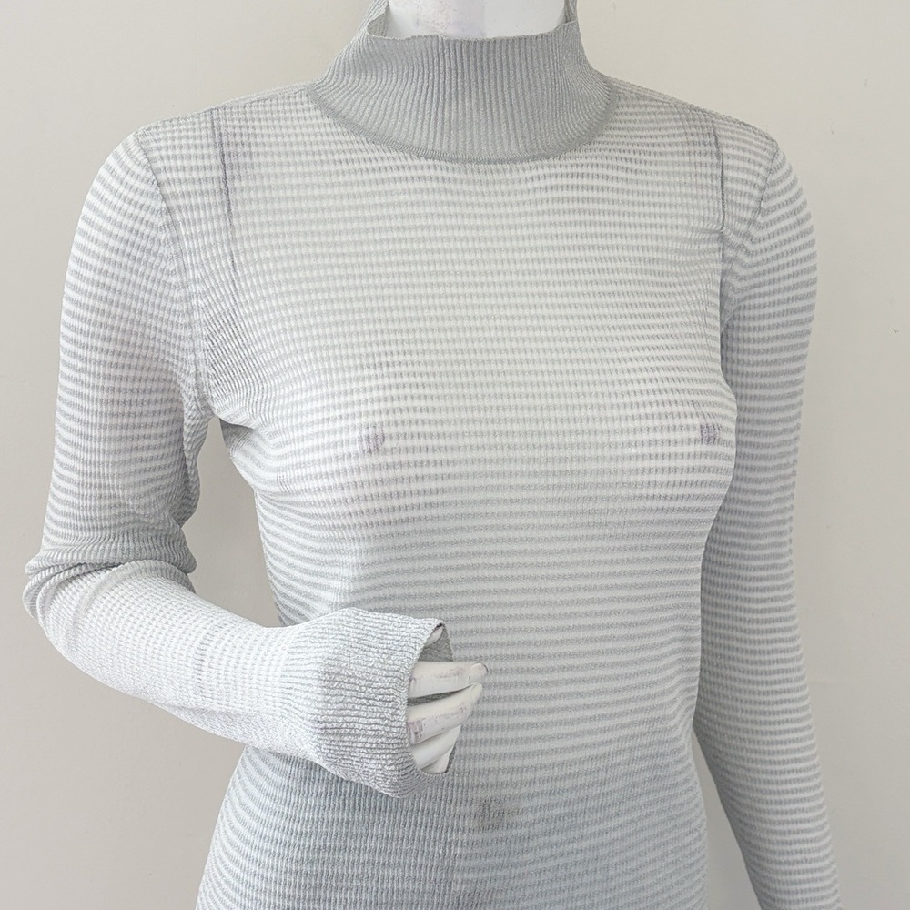 NWOT rag & bone Silver & White Striped Sheer Lightweight Turtleneck Sweater